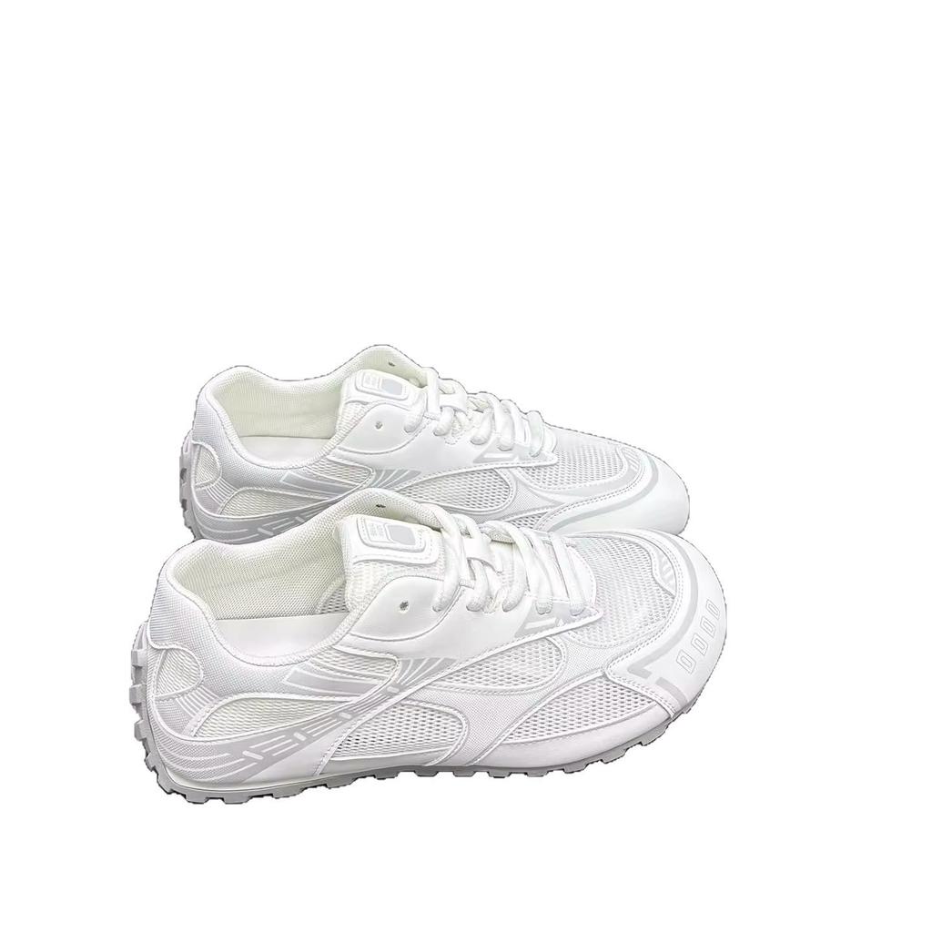 Leather Mesh Forrest Gump Shoes Women's 2025 Summer New Hollow Breathable Lace-up Thick-soled Thin Casual Sports Shoes Tide