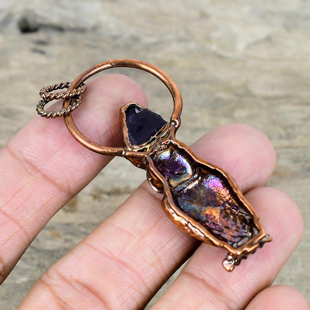 African Amethyst Rough Gemstone Pendant Electroformed Copper Jewelry Owl Pendant Handmade Jewelry Electroformed Copper Pendant Gifts for Mom