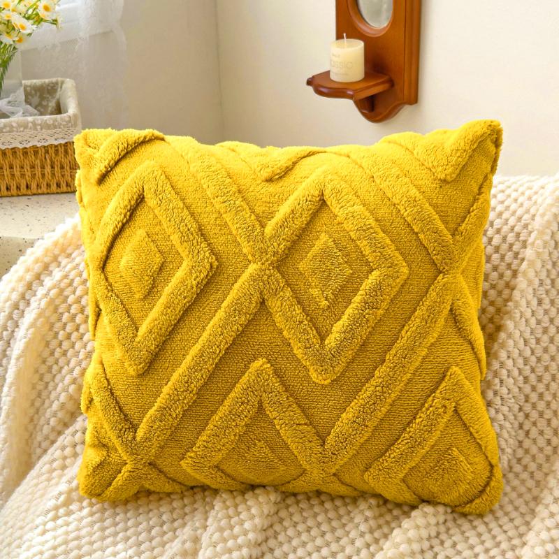 1PC Pillowcase Soft Single-Sided Pattern Plush Plump Material Elegant Geometric Diamond Jacquard Pattern Minimalist Style 45x45cm