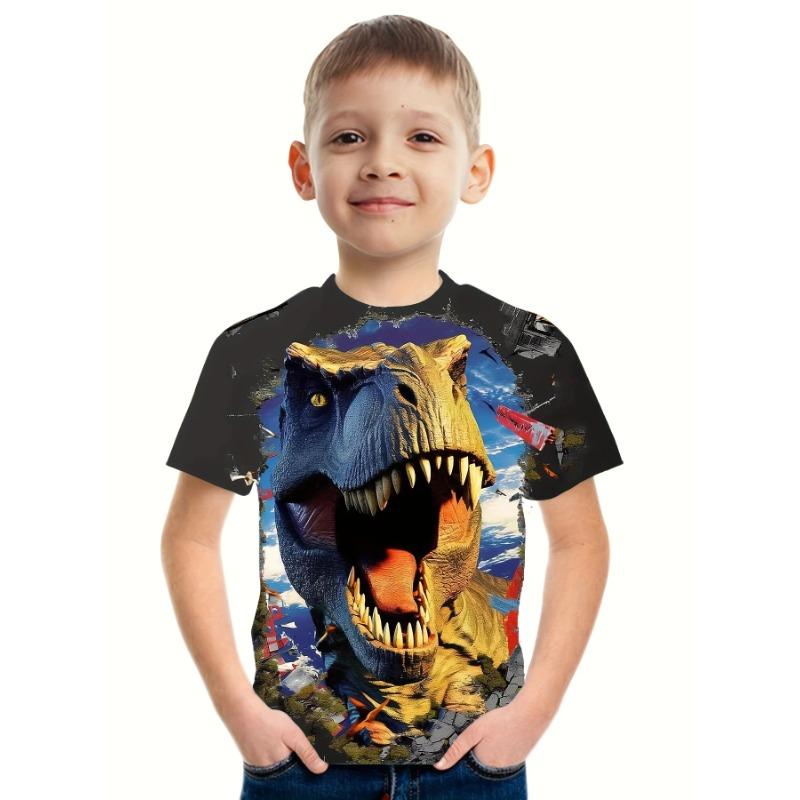 Summer Round Neck 3D Printed Dinosaur Pattern Top Fashionable Casual Short Sleeved Children's Boy T-shirts