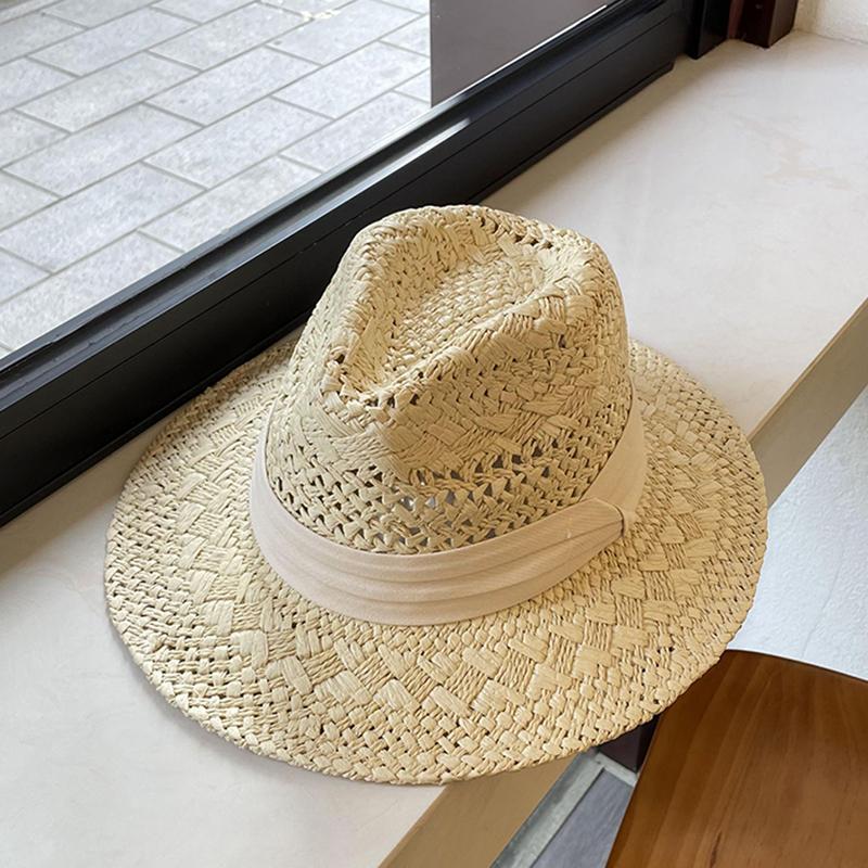 

Summer Hat for Women Men Panama Straw Hats Travel Beach Sun Hat Wide Brim Fedora Jazz Hat UV Protection Holiday Hats