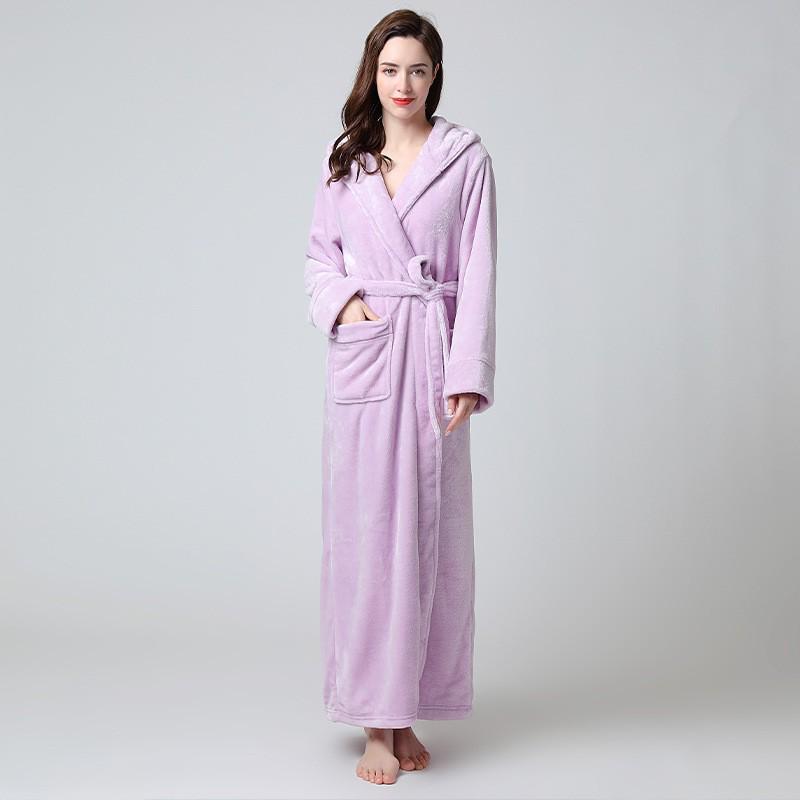 Matching Couple Hooded Flannel Bathrobes - Thick, Long Coral Fleece for Autumn/Winter