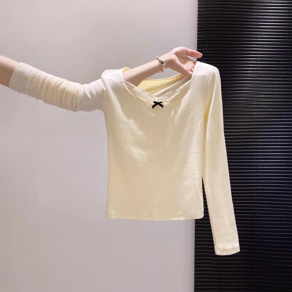 Lace Trim Slim Fit Long Sleeve T-Shirt - Autumn/Winter Slimming Base Layer