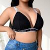 Plus Size Letter Print Ribbed Wireless Bralette