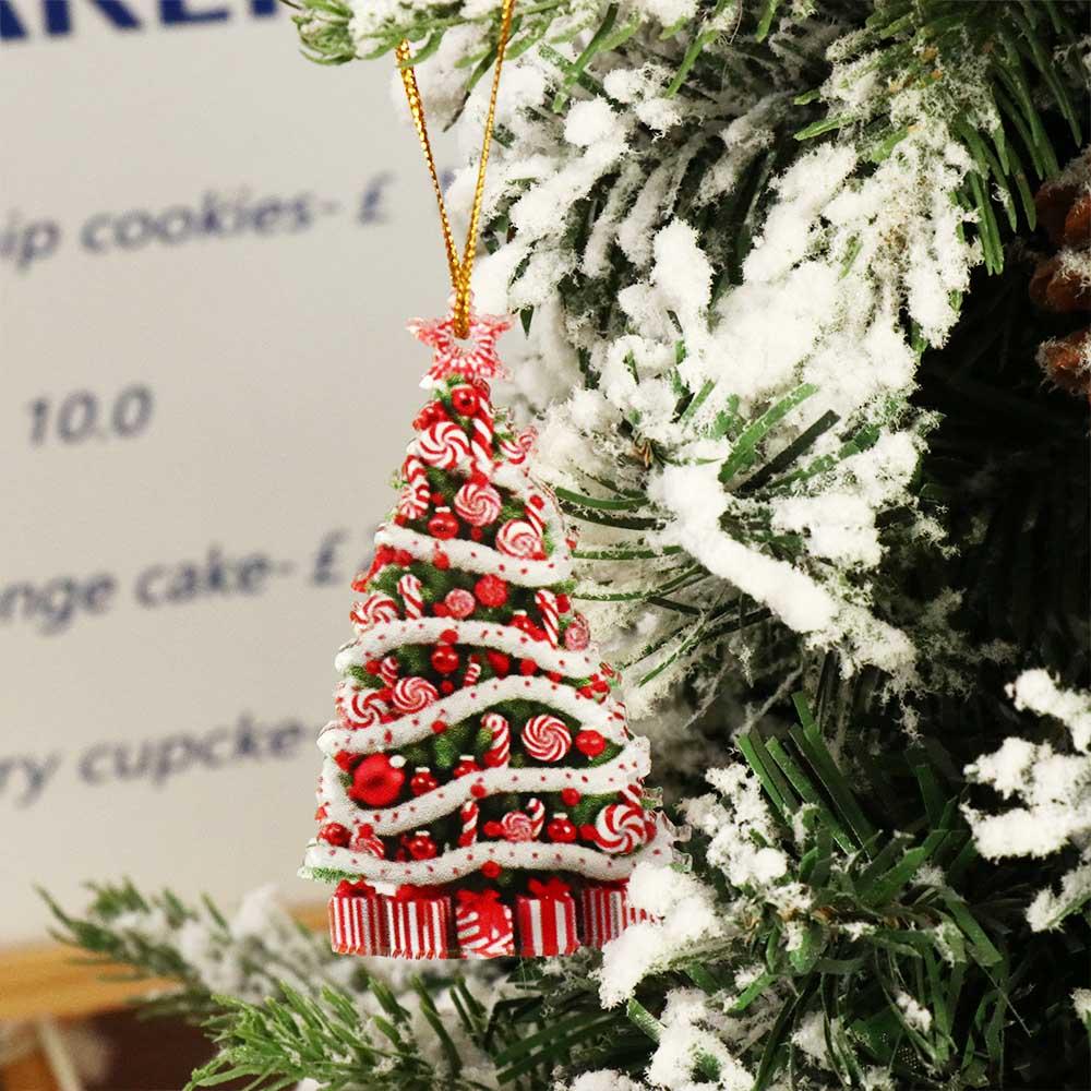 Acrylic Christmas Tree Ornament Cute Acrylic Tree Pendant Cartoon Car Flat Pendants  Xmas Gift
