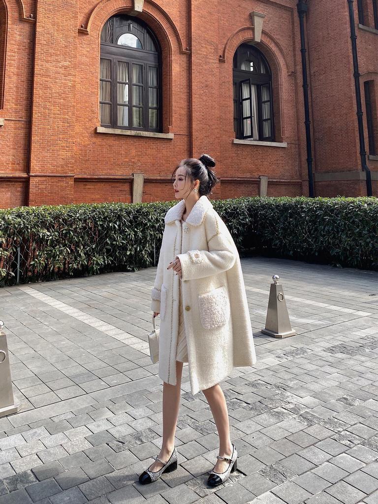 Women's Faux Fur Slim Mid-Length Woolen Coat for Autumn and Winter