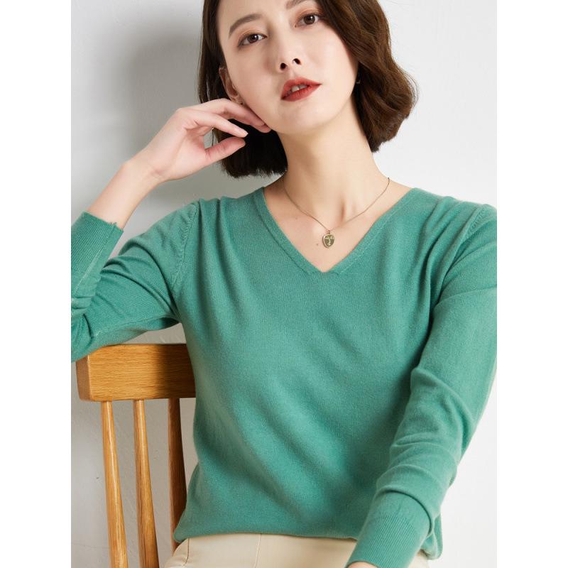 Women's Early Autumn V-Neck Long-Sleeve Loose Pullover Sweater