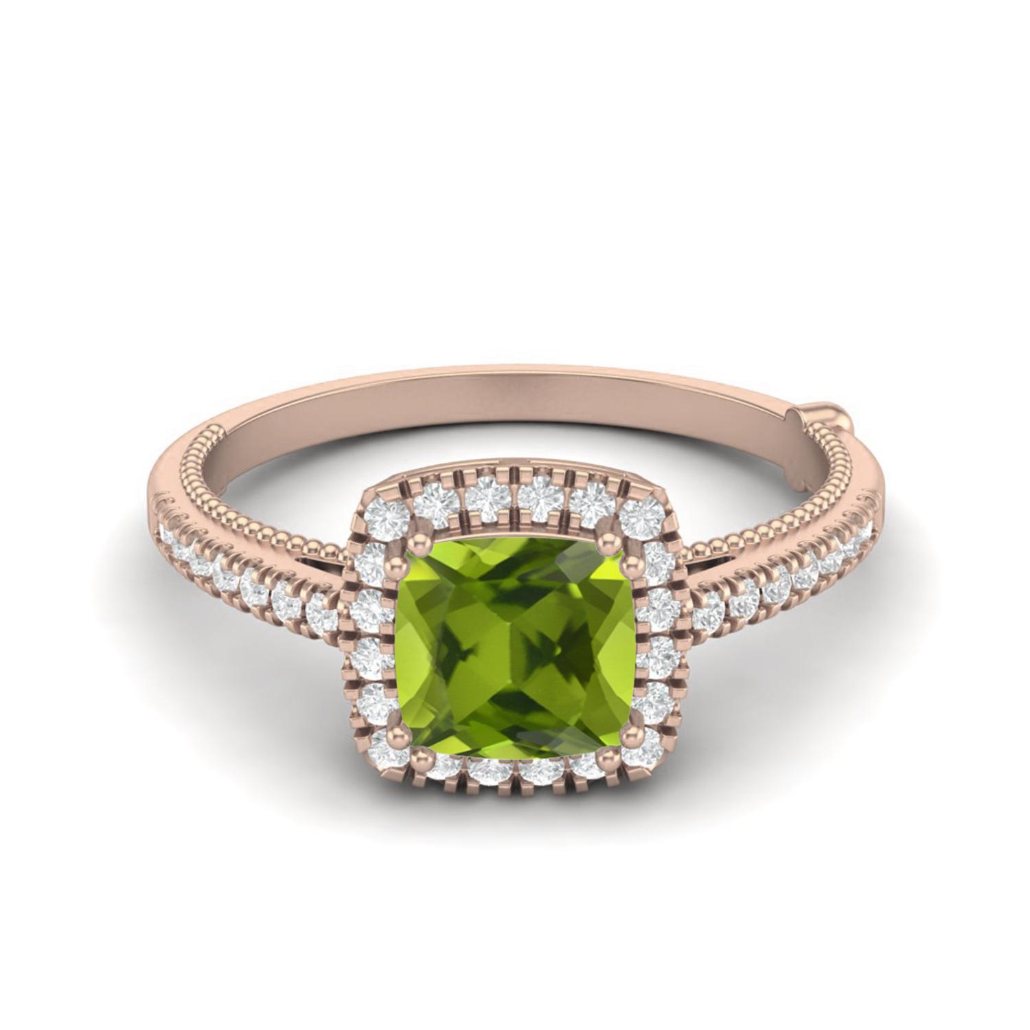 

1.49 Ctw Cushion Peridot 925 Sterling Silver Rose Vermeil Solitaire Halo Women Engagement Ring 8 Яскраво-рожевий