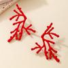 Metal Coral Branch Earrings Hollow Irregular Earrings Fashionable Red Coral Earrings  Party