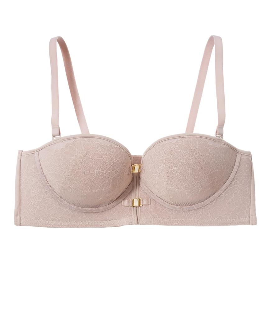 Peach John Strapless Front Stays Fully Size B75 Bra, Strapless, Hook, Magnetic, Wireless, Secure, All-Lace, Enhances, Beige,