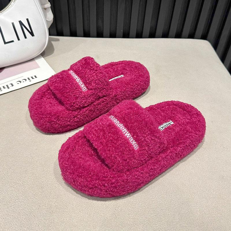 Niche Mao Mao slippers women's 2025 new Korean version ins trendy shoes autumn and winter embroidery thick-soled soft Mao Mao cotton slippers