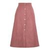 Corduroy High Waist Midi Skirt With Button Closure For Office And Fall Season