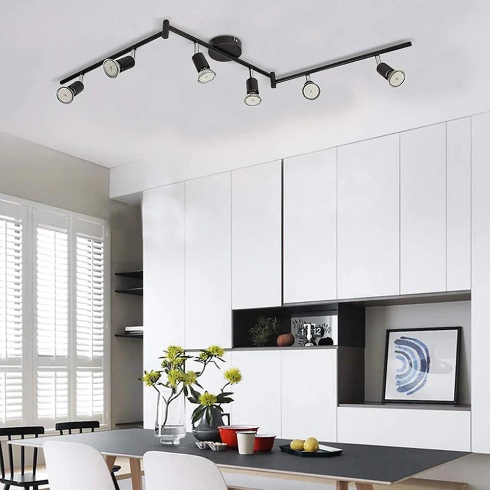 6 Head LED Ceiling Light GU10 Rotatable Angle Adjustable Lamp Black for Living Room Bedroom AC90-260v Spot Lighting