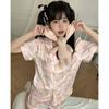 New Pajamas Women's Ice Silk Summer Short-sleeved Three-piece Silk [cake Bear] Loungewear Set Can Be Worn Outside