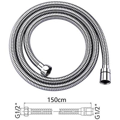 Stainless Steel Shower Flexible (G1/2 Inch, 150CM), Anti-Torsion Shower Pipe, Silver/Chrome