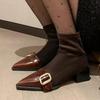 Spetsig Tå Dam Ankelstövlar Designer Mode Högklackade Skor Nya Sexiga Gladiator Chelsea Boots Bekväma Goth Skor Femme