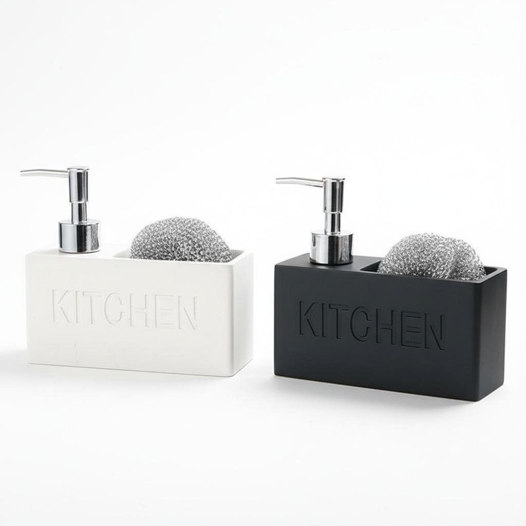 Dispenser Bianco in Resina per Sapone da Cucina e Igienizzante Mani con Porta Spugna