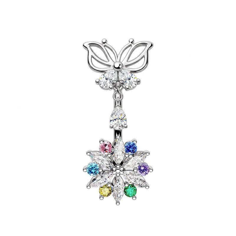 Minimalist Butterfly Belly Button Rings Inlaid Shiny Cubic Zirconia Hypoallergenic Steel for Women Everyday Wear Piercing Jewelry