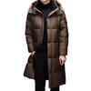Brand 2025 Men's Winter Hooded Over-the-Knee Long Down Jacket with Fleece Lining