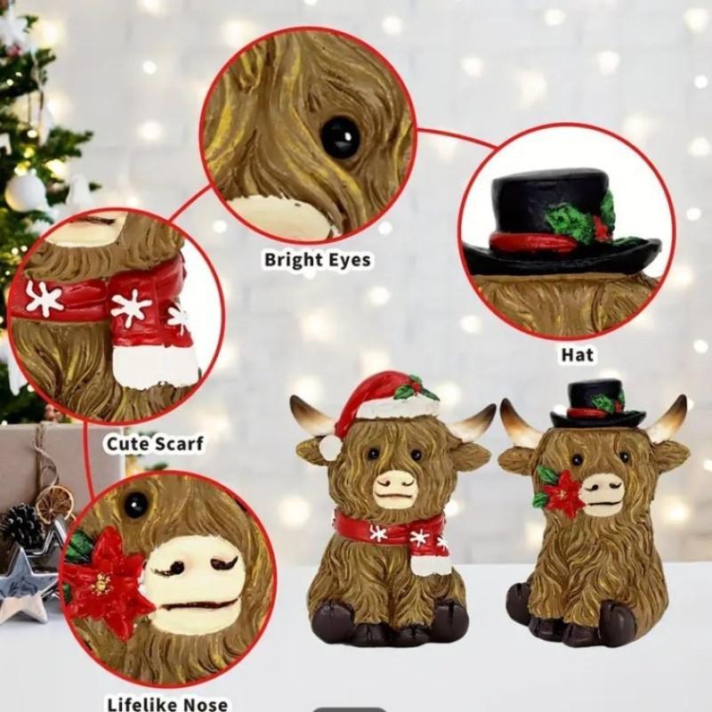Highland Resin Christmas Cows Ornament Garden Tabletop Home Xmas Yak Decor Gift