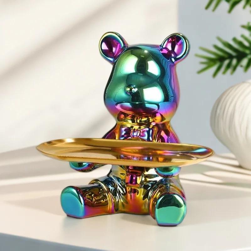 Ceramic Bear Key Tray Piggy Bank Holder Entryway Organizer For Living Room Console Table Home Decor Gift For Christmas