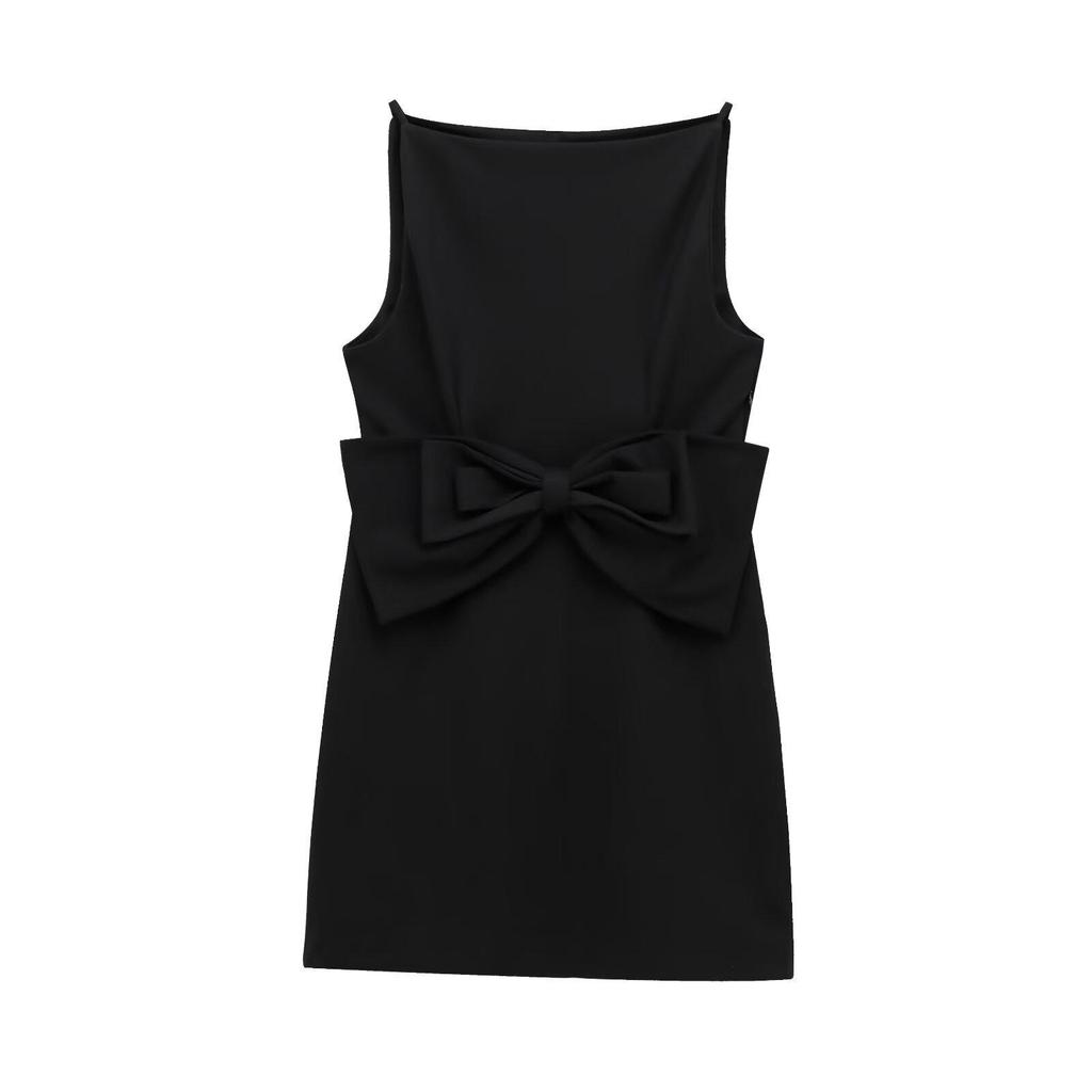 2025 Spring/Autumn Sleeveless Mini Dress with Bow Decoration - Cross-Border European & American Fashion