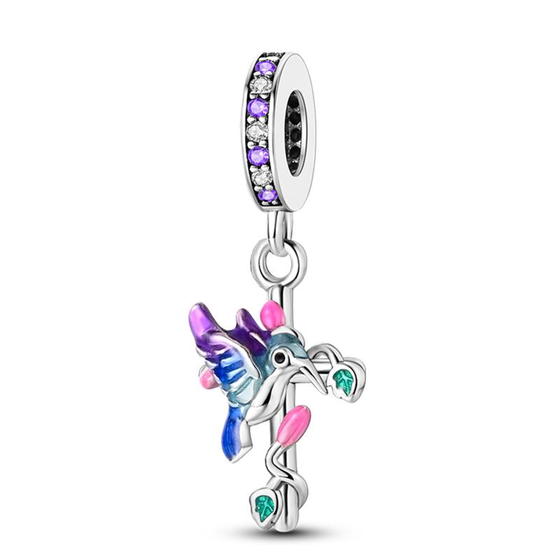 Trendy 925 Silver Large Billed Bir White Dove Parrot Feather Charms Beads Fit Pan 925 Original Bracelets DIY Luxury Fine Jewelry