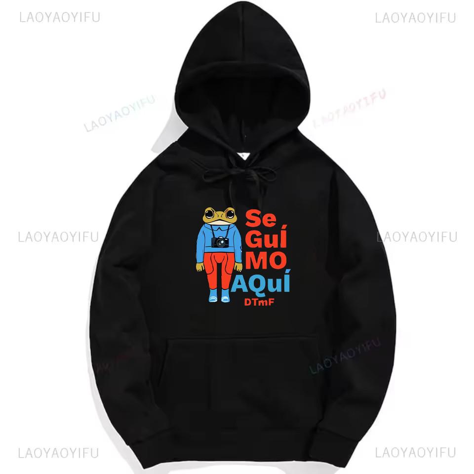 Bad Bunny Debi Tirar Mas Fotos Frog Graphic Sweatshirt Fashion Hip-hop Hoodie Woman Man Black Puerto Rico Drop Shoulder Pullover