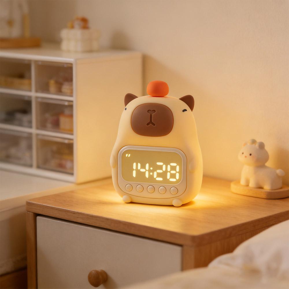 Silicone Capybara Alarm Clock USB Rechargeable Bedside LED Clock Cute Capybara Night Light  Bedroom