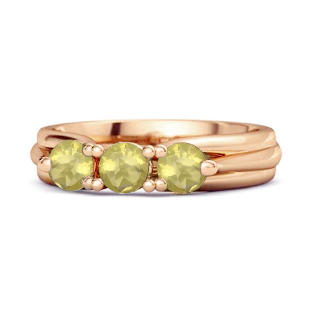 Lemon Quartz Three Stone Ring -925 Sterling Silver Rose Gold Vermeil