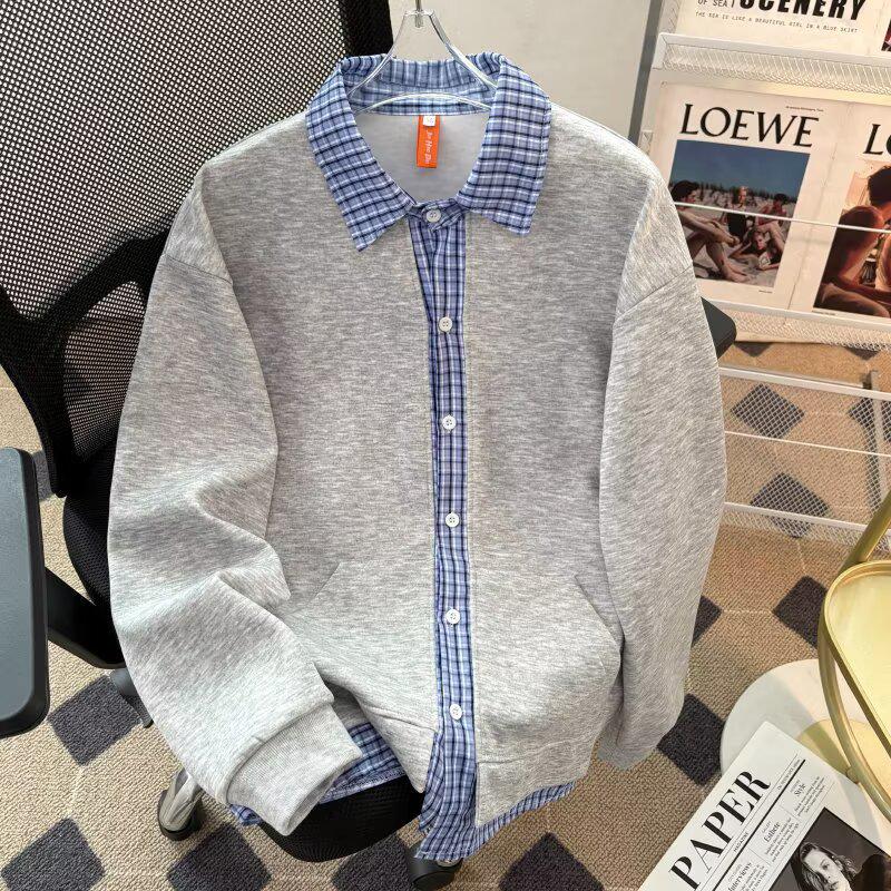 Heavyweight Retro Plaid Patchwork Hoodie Cardigan: Unisex Long Sleeve Sportswear for Autumn