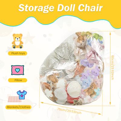 Clear Toy Organizer Large Capacity Plush Toys Storage Bag Chair Cover PVC Stuffed Doll Organizer Bag Safe Storage Seat for Kids