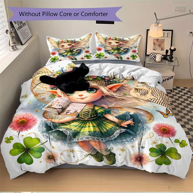 3pcs Lovely Tinker Bell Printed Quilt Set Soft and Comfortable Quilt Cover for Bedroom, Guest Room Bedding Set B058