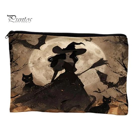 Witch Pumpkin Pattern Bag Storage Bag, with Smooth Zipper, Thickened Polyester Large Capacity Zipper Cosmetic Halloween Printed Pouch