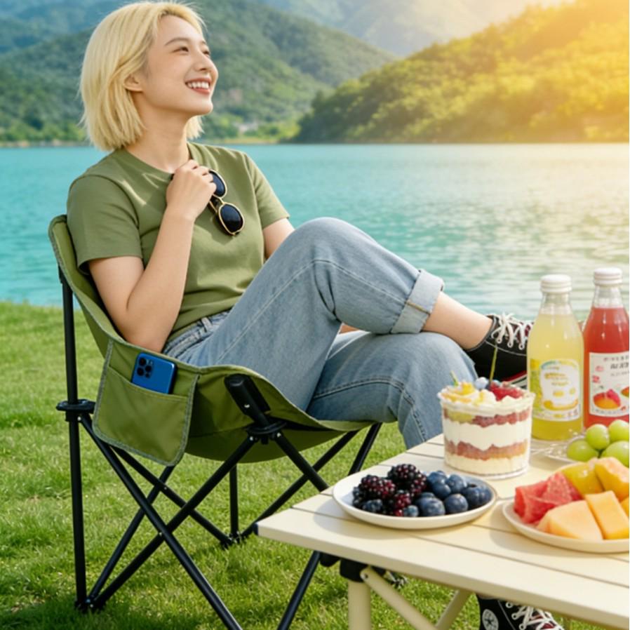 Moon Chair Set: Portable Outdoor Folding Chairs & Fishing Stool (3-Piece)