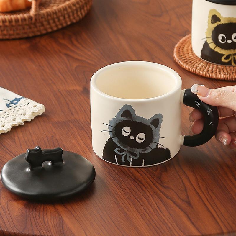 Cute Cat With Lid Couple Ceramic Water Cup Household Girl High Value Gift Box Cup Office Coffee Cup