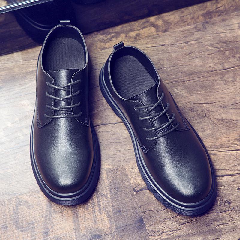 

2024 новые модные мужские туфли на низкой подошве, полностью черные, кожаные туфли для британских молодых людей 37