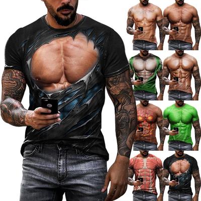 Summer Fun Muscle Men's Kids 3D Printed Muscle Printed T-shirt Cool Fitness Sports Short Sleeve Casual Comfortable T-shirt