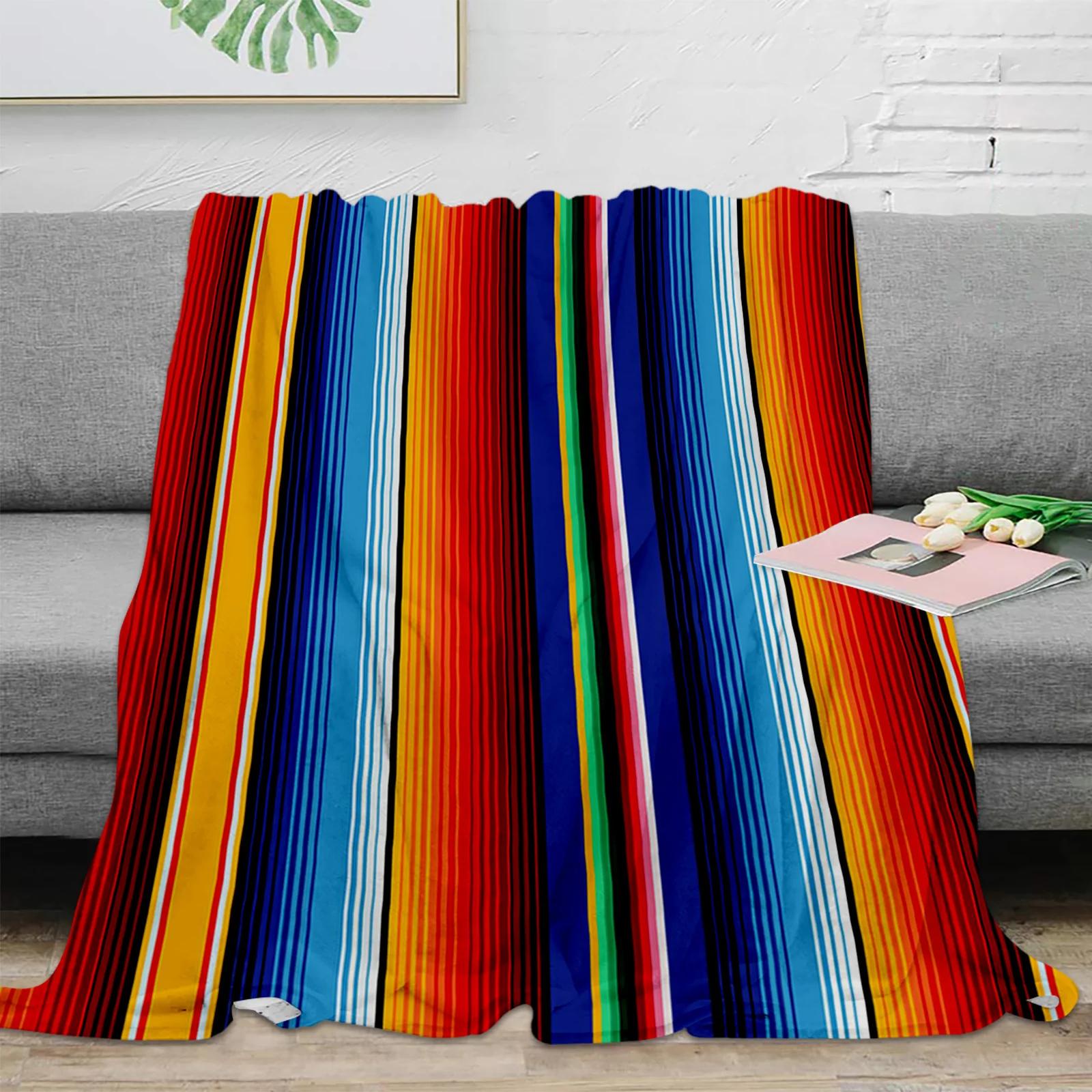 

Colorful Mexican Stripes Throw Blanket for Kids Warm Sofa Blanket Flannel Blanket Portable Soft Bedspread 100X150CM