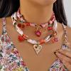 Bohemian Style Satin Bandana Scarf Necklace Vintage Flower Heart Bow Cherry Charm Scarf Pendant Fashion Women Jewelry Accessory