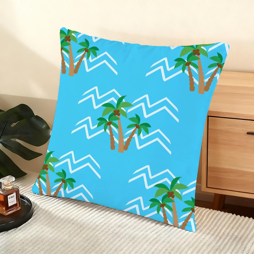 Plam Trees Flowers Cushion Cover Soft Short Plush Pillow Cover Smooth Cozy Texture Aesthetic Cushion Case Home Decor