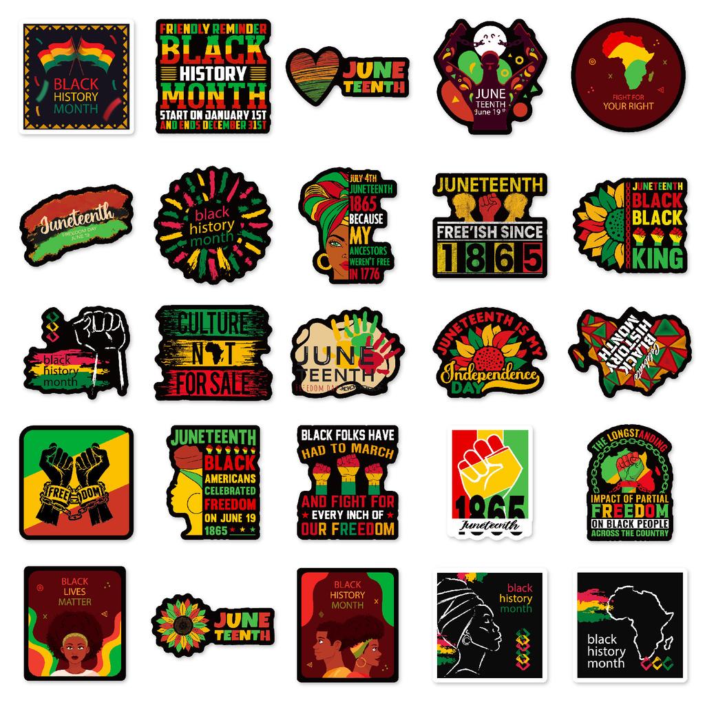 50PCS Juneteenth Black History Stickers, American Independence Day Decals for Phone, Laptop & Luggage