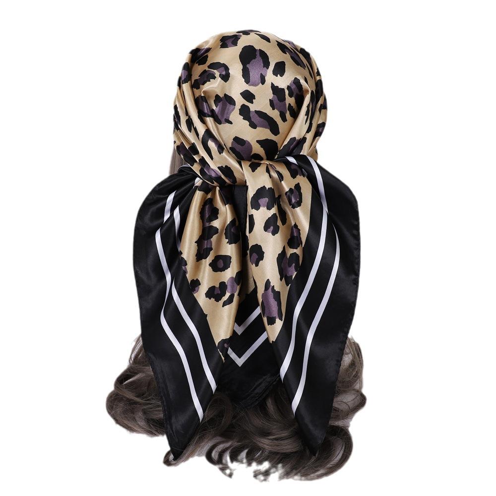 Women's Fashion Leopard Print Head Scarf 90cm Silk Scarf Temperament Scarf New Ladies Square Scarf Sun Shawl