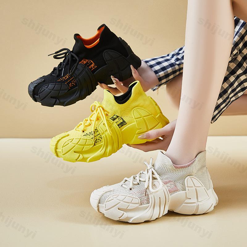 Fashion 2025 New Women's Shoes Non Slip Hard Wearing Casual Shoes Fly Weave Lace Up Platforms Sneakers Comfortable Vulcanize Shoes