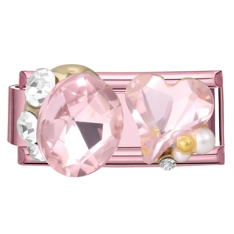 Romantic Pink Love Rose Butterfly Star Shell Zircon Long Italian Charm Links Fit 9mm Stainless Steel Bracelet DIY Making Jewelry