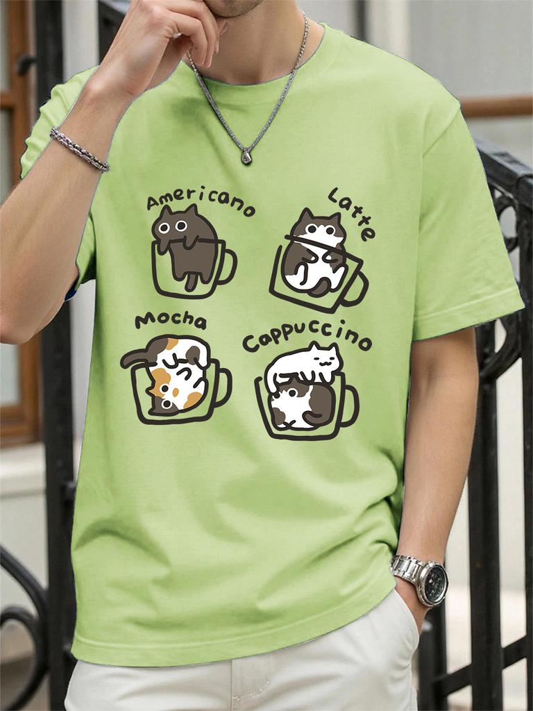 Cat Coffee Art Letter Printing TShirts Womens Cotton Summer Tops Soft Loose ONeck Short Sleeve T Shirts Casual Womans Clothes