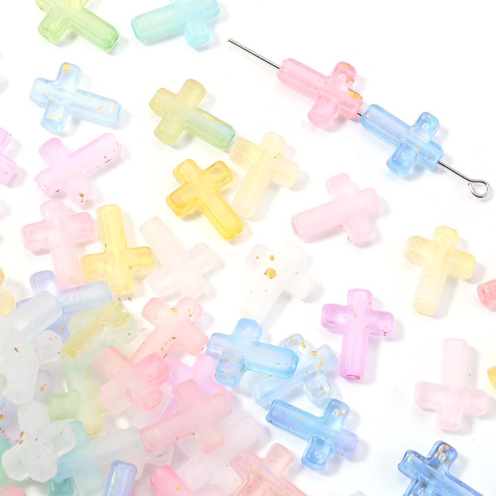 100pcs 12x15mm Cross Shape Acrylic Beads Colorful Matte Gradient Loose Bead For Jewelry Making DIY Necklace Bracelet Accessories