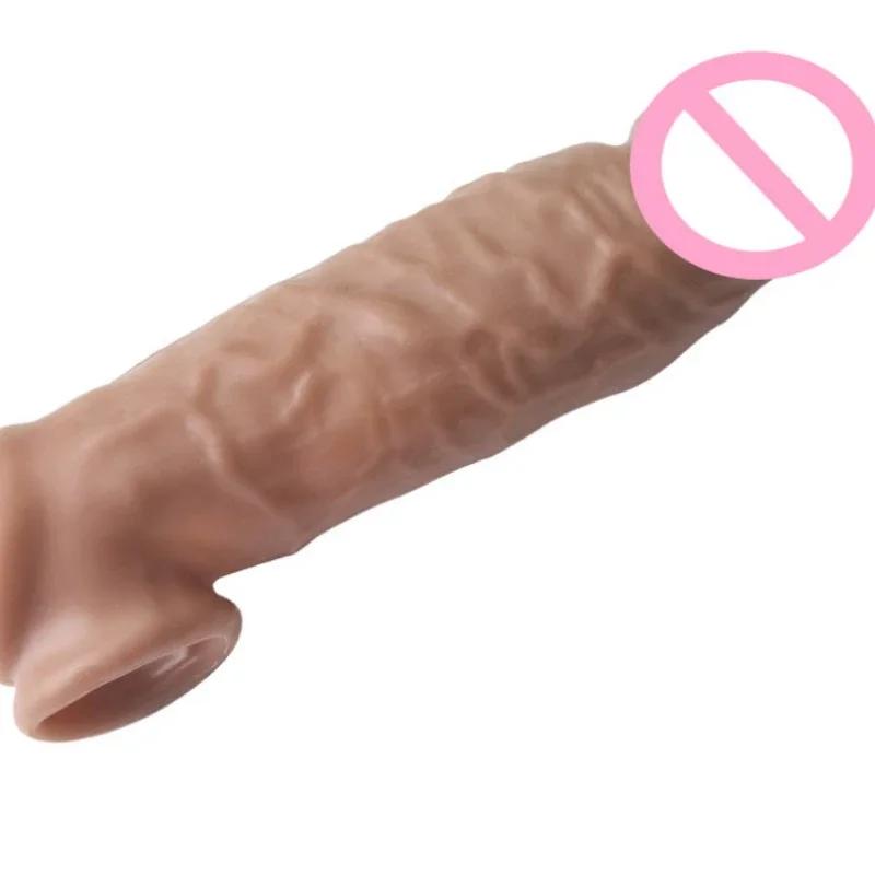 Realistic Penis Extension Cock Sleeve Reusable Silicone Penis Enlarger Delay Condoms For Men Dildo Enhancer Sex Toys