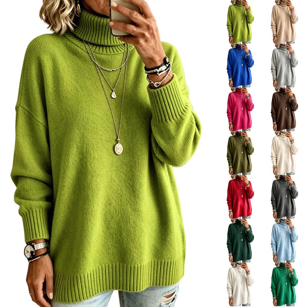 Women's Color Mock Neck Pullover Sweater Casual Knit Top for Everyday Wear