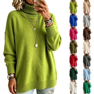 Women's Color Mock Neck Pullover Sweater Casual Knit Top for Everyday Wear